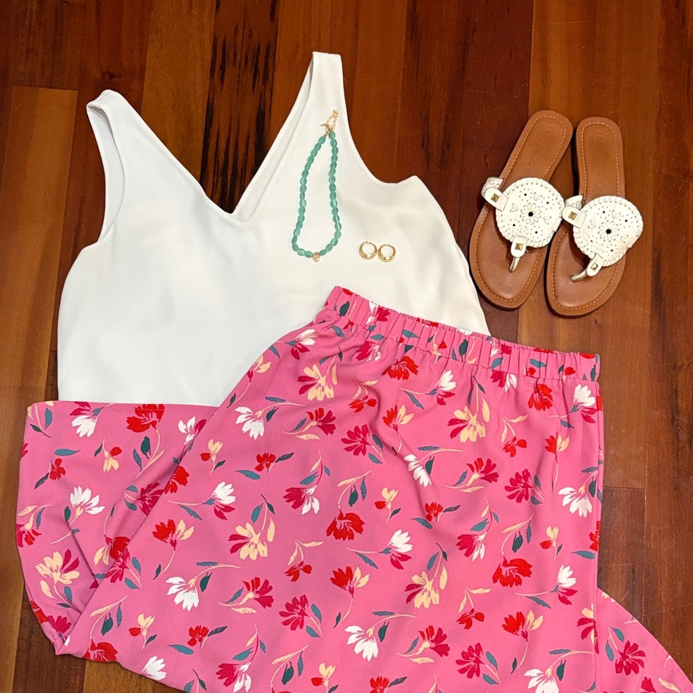 LOFT Pink Floral Maxi Skirt with Ruffle Trim
